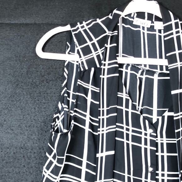 Cato Womens Blouse Black White Striped Front Tie Neck Sleeveless Workwear Large - Picture 4 of 12